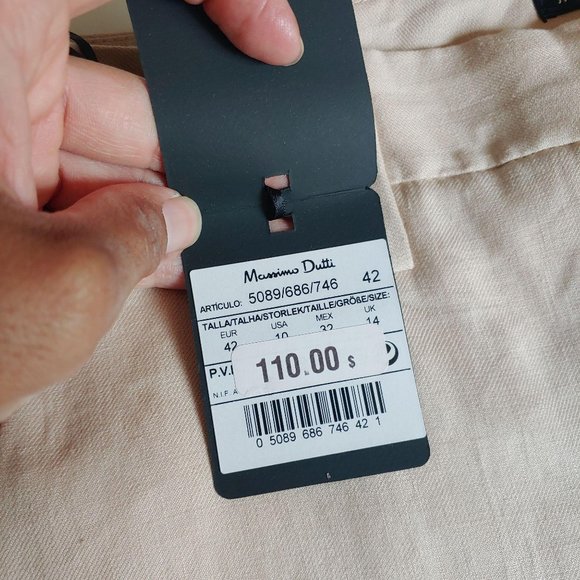New Massimo Dutti Linen Cotton Blend Flat Pants 10 - Picture 7 of 10